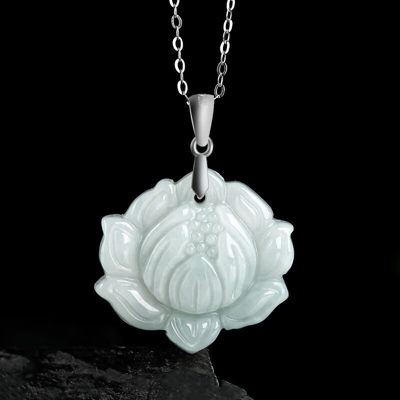 timeswind时尚s925镶天然翡翠莲花吊坠玉石挂件女士项链 翡翠 莲花