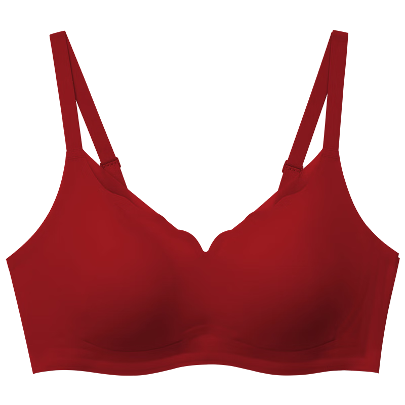ubras浪花兔耳杯大杯背勾文胸女士内衣女大胸显小无痕胸罩 丝绒红 M