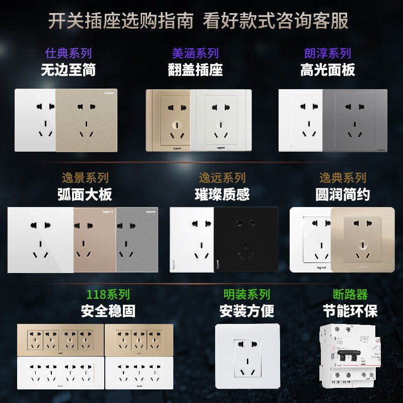罗格朗 开关插座面板仕典米兰金家用86型五孔带USB墙壁电源暗装多孔插座 逸景银色五孔10只装 【开关插座清单报价】