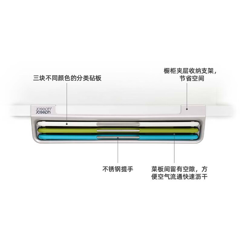 JOSEPH JOSEPH 搁板悬挂式易收纳生食熟食分类砧板菜板不占空间 60199 银色3件套 60199