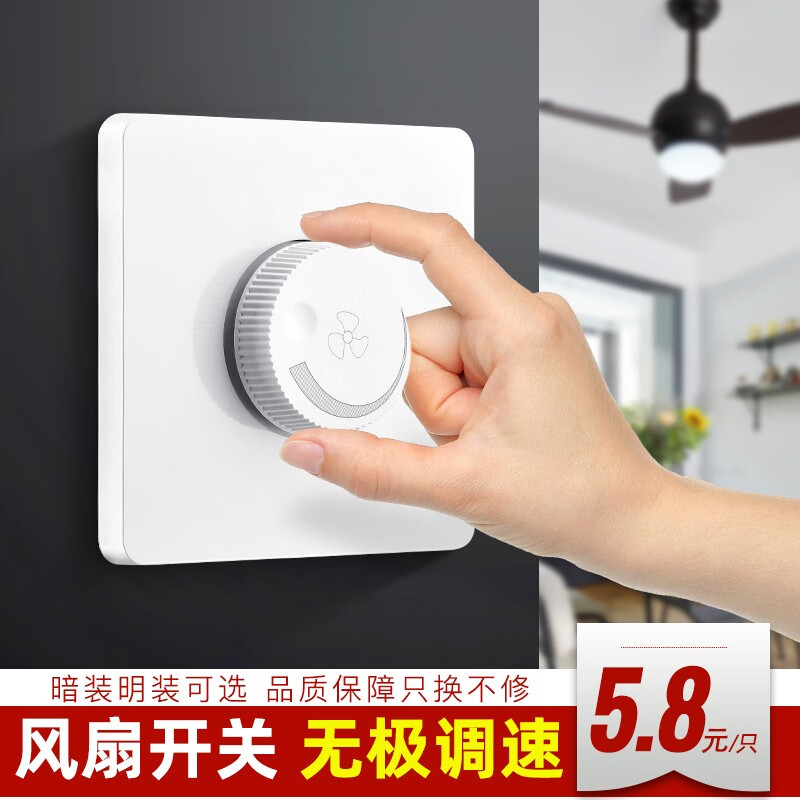 tlxt电风扇小吊扇开关调速器控制器通用220v无级变速减速器 白色-暗装