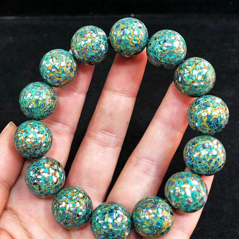 非遗天然满螺钿大漆珠1.5cmx14颗手串紫光檀木珠胚加大漆国粹工艺