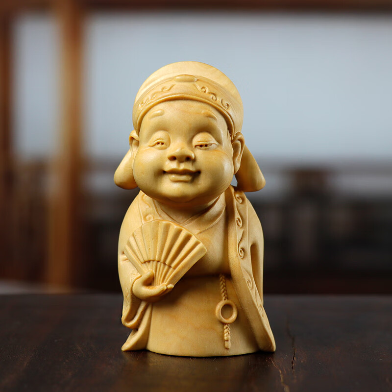 木雕文玩手把件雕刻工艺品江南四大才子实木人物客厅摆件 唐伯虎(送锦