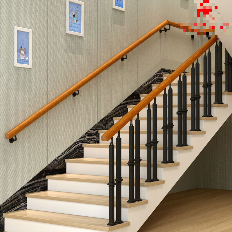 定制铁艺木楼梯立柱实木栏杆扶手柱复式旋转护栏室内家用阳台围栏北欧