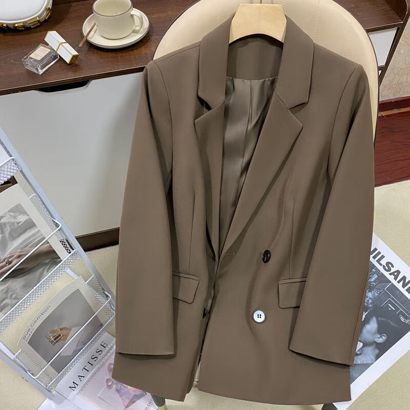 冉同女士正装小西装加套装咖啡色小西装外套女韩版白搭 咖色 s