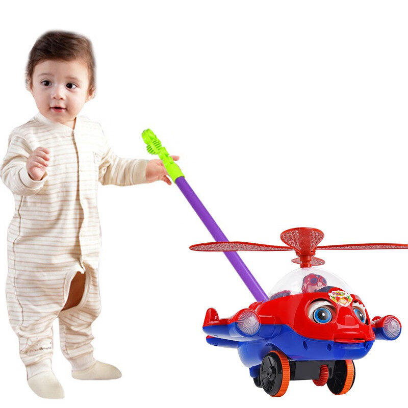儿童大号响铃发光手推小飞机学步车推拉车玩具宝宝婴幼儿推推乐1-2-3岁可以推拉的玩具车 红色升级版大号加厚升级防滑轮手推飞机
