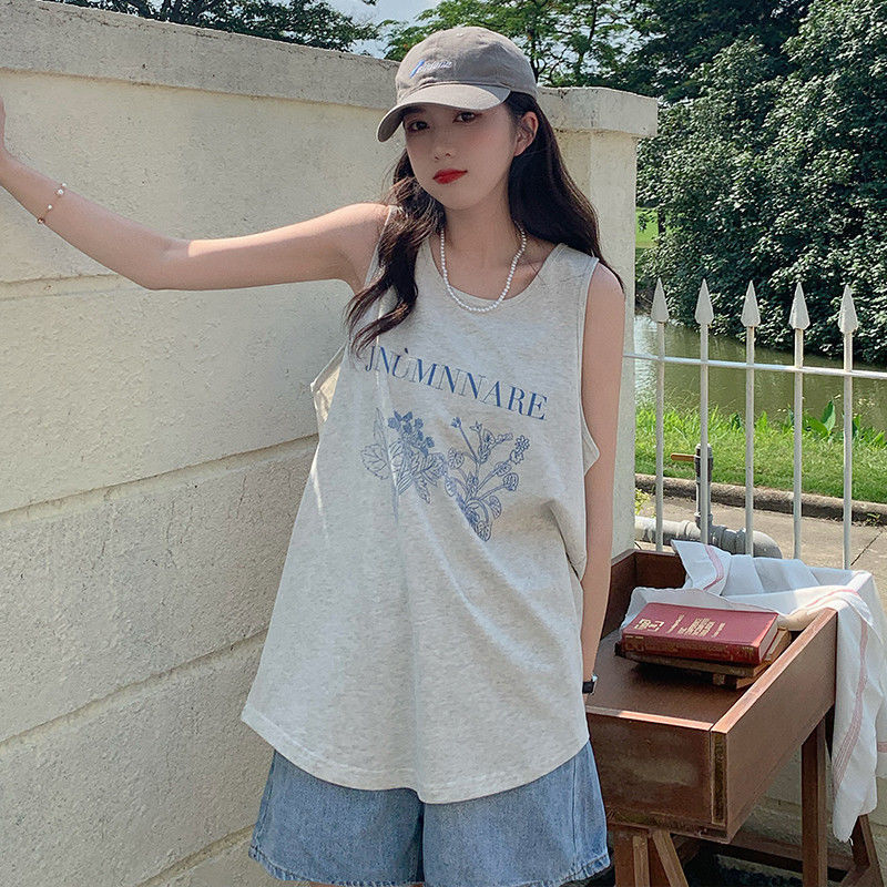 背心女式时尚潮流薄款打底衫学生内搭t恤复古印花女生清凉中长款吊带