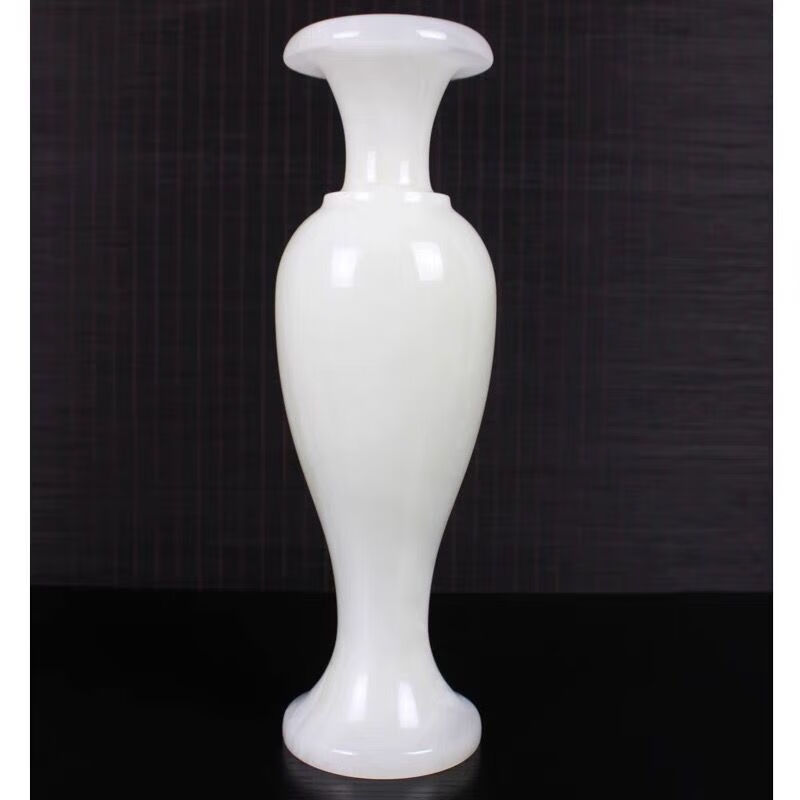 天然白玉石花瓶摆件阿富汗白玉瓶客厅家居玄关装饰品乔迁新居礼品 净花瓶高30厘米一个