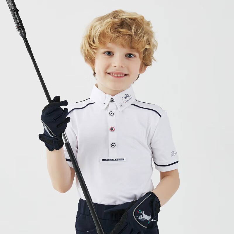 billy cook夏季儿童马术马术t恤骑马装备短袖骑士服装比赛polo衫 白色