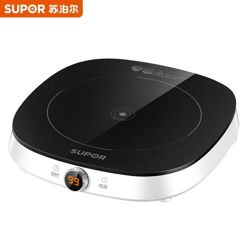 苏泊尔supor电磁炉2100w大功率9档火力旋钮调节方形小巧多功能家用