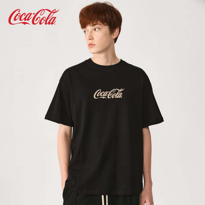 可口可乐（Coca-Cola）冰感短袖t恤男2024夏季纯棉半袖情侣打底衫夏装 星尘黑 (M)