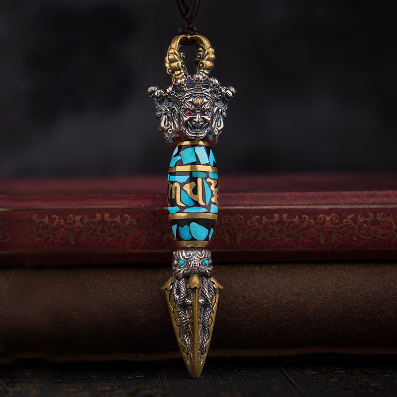 降魔杵吊坠项链手工精雕藏式挂件复古民族风饰品 金刚橛天珠吊坠 挂绳