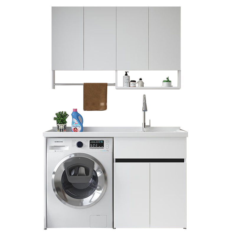 帝德利（DIDeLI）加厚太空鋁洗衣機柜伴侶定制切角帶搓衣板巖石一體臺盆陽(yáng)臺組合柜 加厚平行巖石右盆135cm-吊柜另購