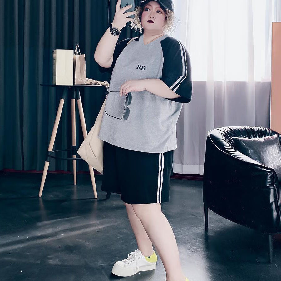 婵栩胖妈妈穿大码运动衣套装夏天远动夏季300斤特加大码女装减龄200斤