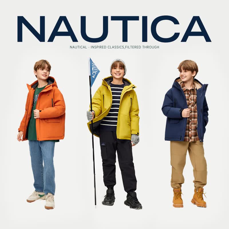 NAUTICA诺帝卡童装男女童户外冲锋滑雪三防羽绒服儿童冬季户外保暖外套 黄绿 165