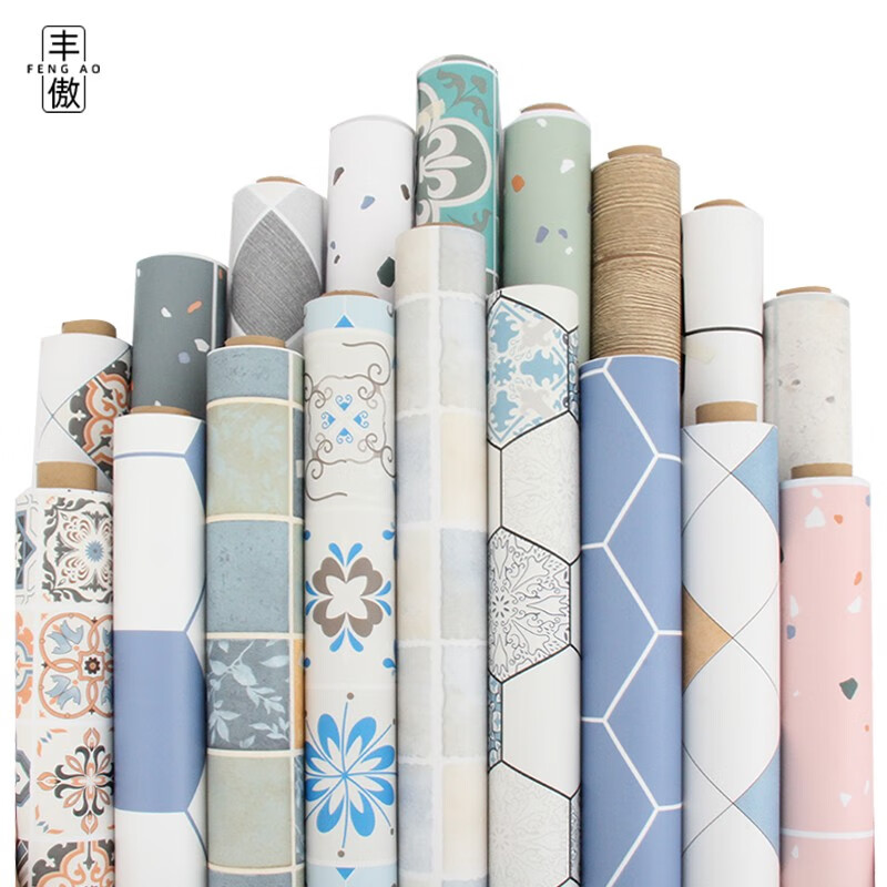 皇昇【特厚】地板贴卫生间加厚地砖翻新贴纸厨房防水防滑地面耐磨遮丑 黄色花格【防滑耐磨】0.35MM特厚 5米长*60厘米宽+工具