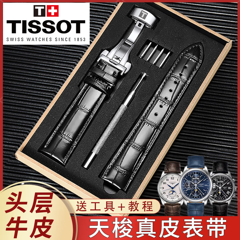 天梭表带1853力洛克原装款皮带真皮手表带T006/T41男女T063俊雅19 TS黑色黑线+银色蝴蝶扣 19毫米【表带接口宽度】