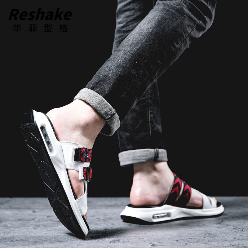 Reshake2021新款牛皮凉鞋ins风舒适拖鞋 红色 38