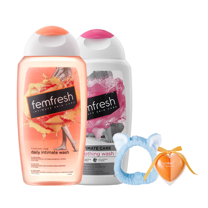 芳芯 （femfresh） 英国进口女性洗护液活力私护套装（洋甘菊250ml+蔓越莓250ml+发带*1+美妆蛋*1）