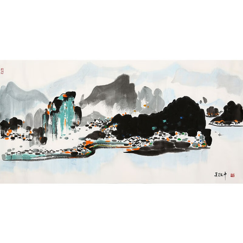 名家吴冠中国画山水四尺字画江南水乡手绘抽象名人书画带简历纯手绘