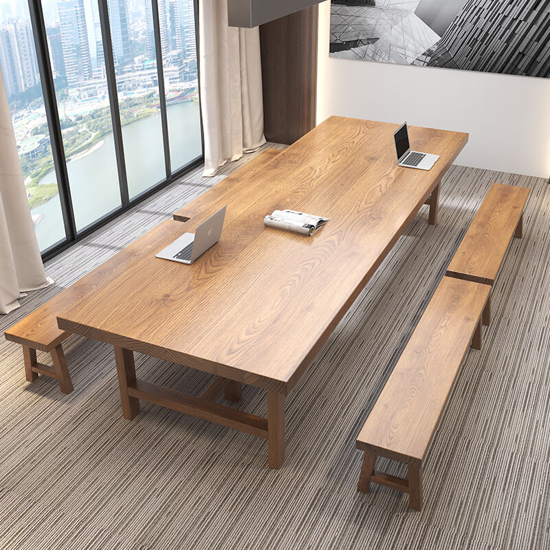 mef长凳实木会议桌长桌大板桌原木办公桌组合会议室长条桌子 长条凳