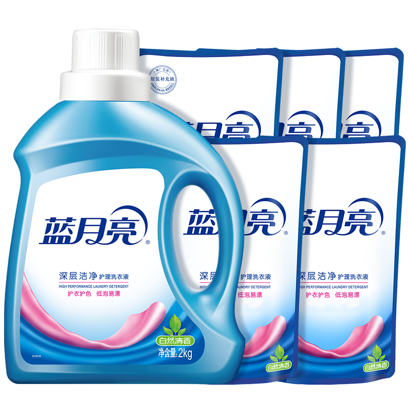蓝月亮洗衣液:市场销量前三、自然清香套装超实惠