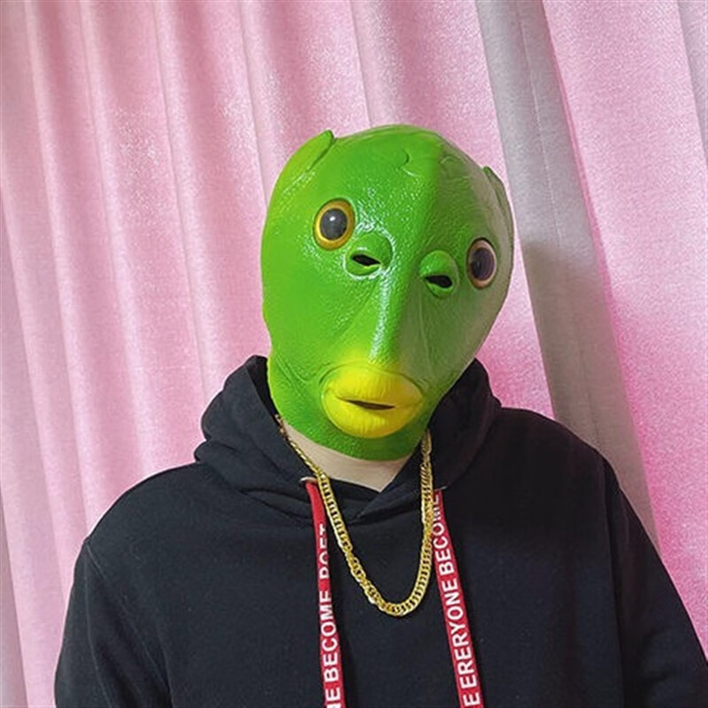 星屑抖音网红同款绿鱼人绿头鱼头套搞怪搞笑皮卡丘鱼头怪面具沙雕面罩