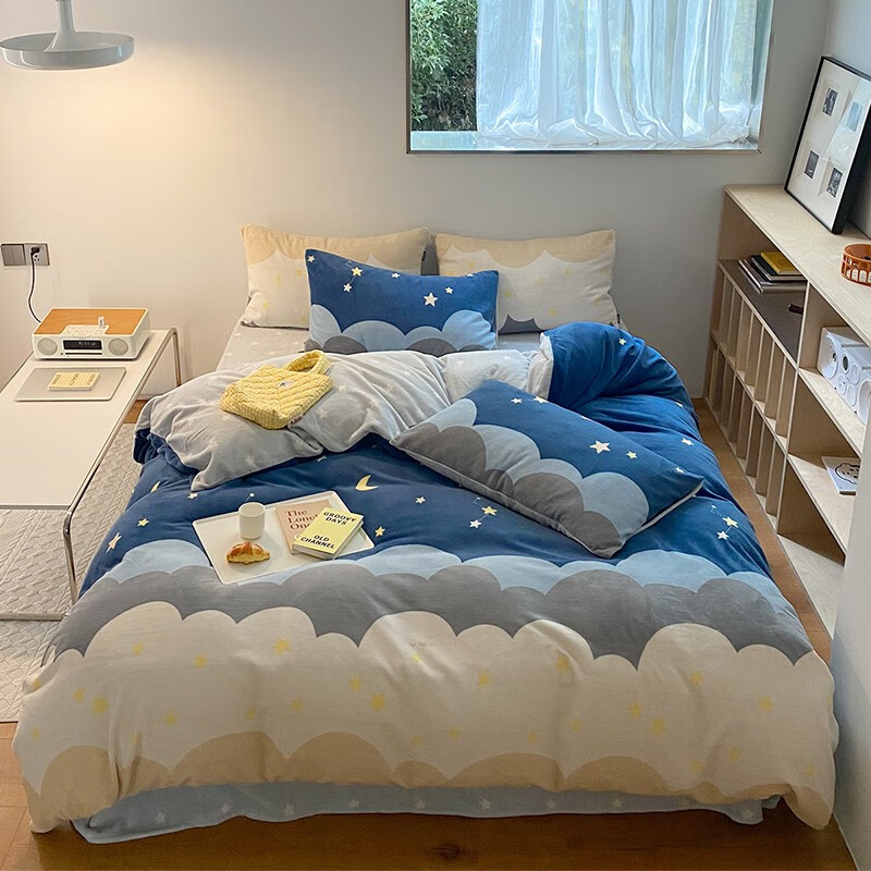 多喜爱家纺牛奶绒四件套 加厚保暖暖暖绒防静电秋冬套件绒床单被套 繁星入梦 1.2m 床单款 三件套被套152*218cm