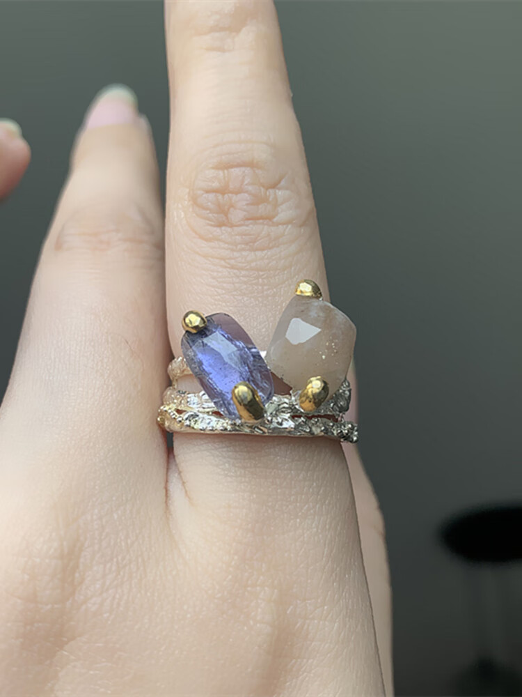 sjbob太阳石戒指欧洲复古珠宝欧美回流坦桑石太阳石925银原创艺术设计