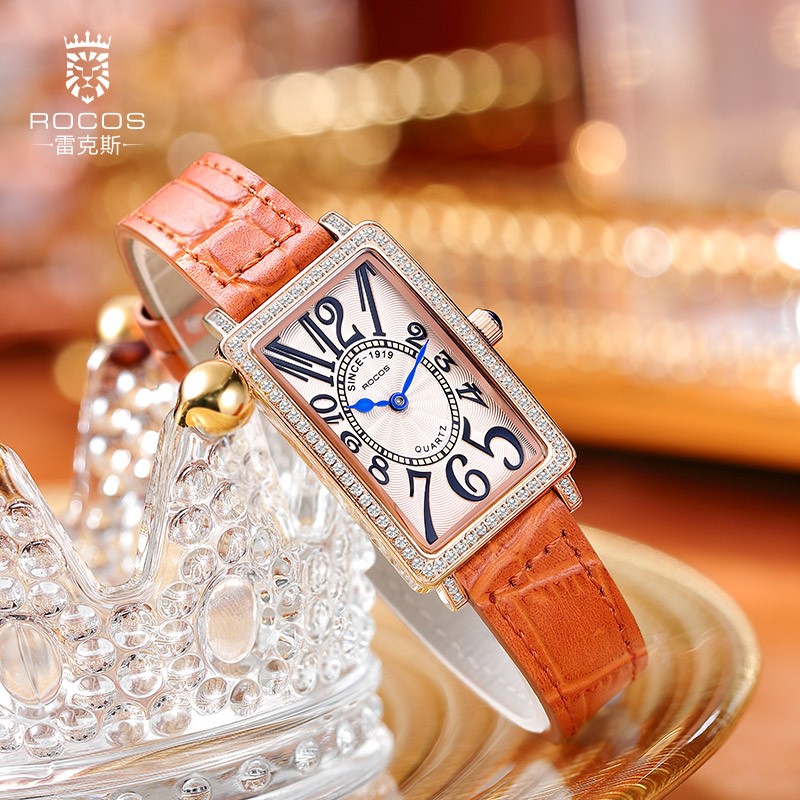 rocos品牌小方糖女士手表轻奢时尚潮流防水女表皮带小方表礼物送女友
