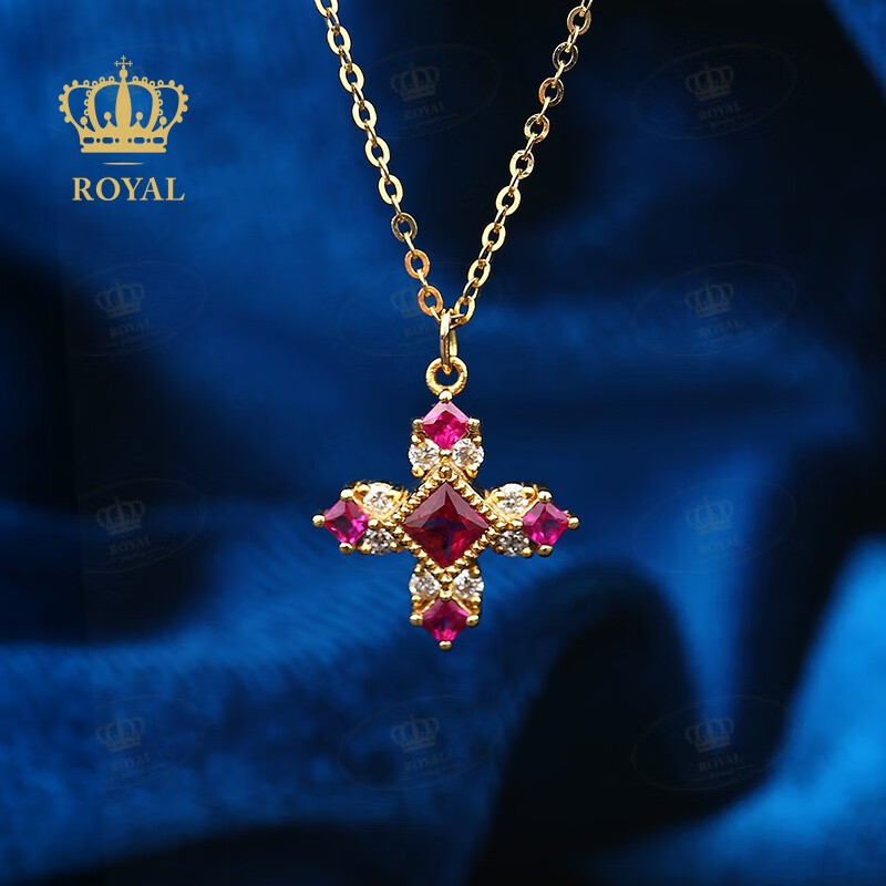 15ct锁骨链吊坠镶钻石18k送老婆女友情人节生日礼物 红宝石项链