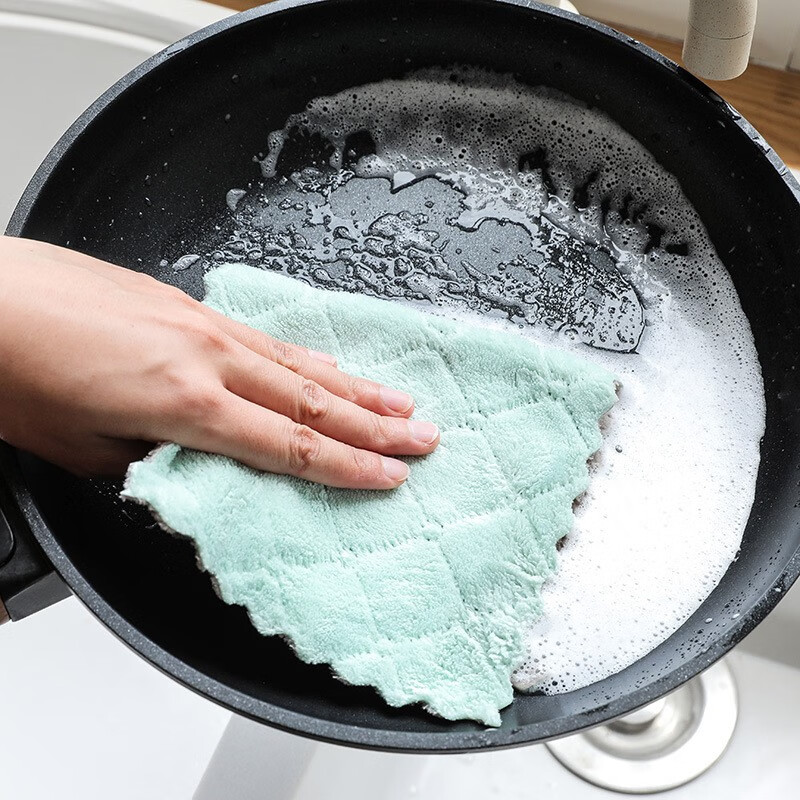 洽硕 洗碗布厨房魔力去污布 珊瑚绒加厚双面洗碗布多功能百洁布懒人抹布 20条装-颜色随机
