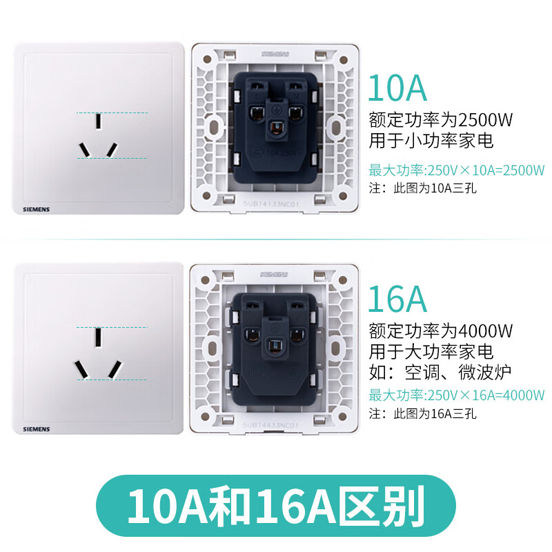 西门子(SIEMENS)开关插座 10A斜五孔插座面板10只装致典 雅白色