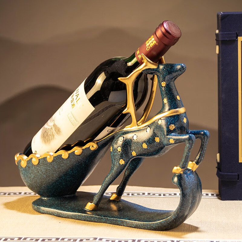 贞喜气 红酒架柜装饰品摆件 现代新中式创意麋鹿红酒架摆设乔迁新居