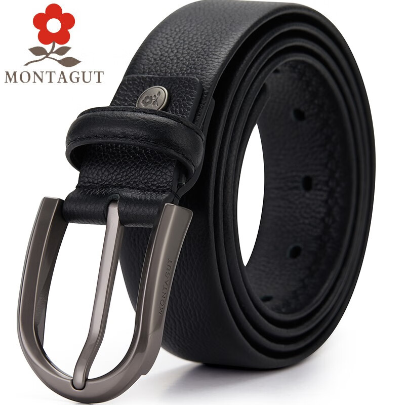 梦特娇皮带男真皮针扣商务头层纯牛皮男士腰带青年专柜裤带男礼盒装