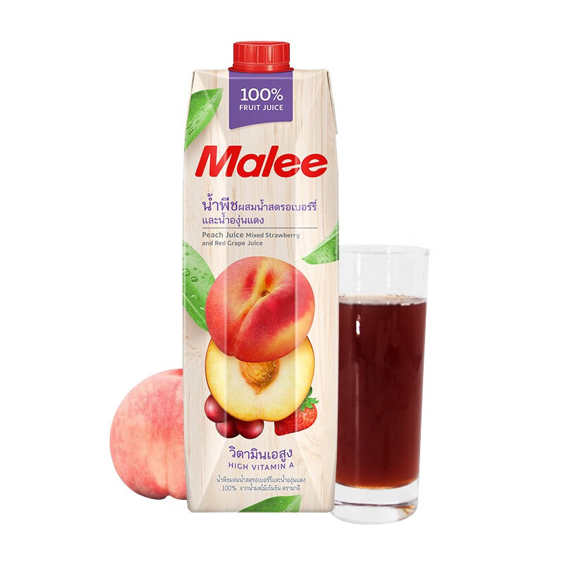 malee玛丽100%天然无添加复合果汁纯果汁饮料1000ml大瓶装 桃子汁1000