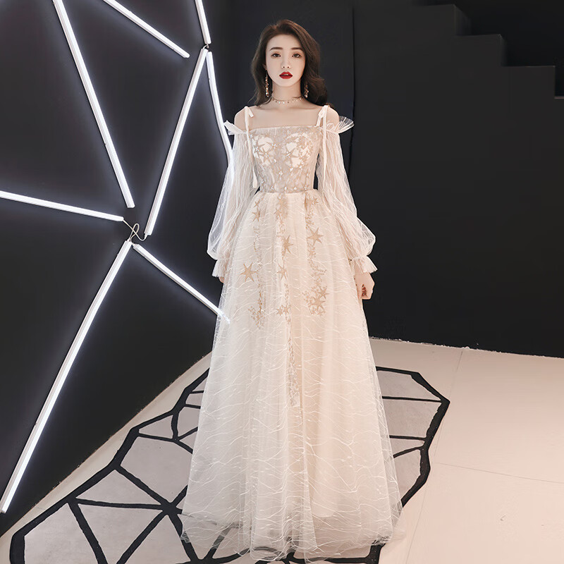 蓝卡丽姿(lancarisay)十八岁女生 成人礼服高档香槟色钢琴演奏学生