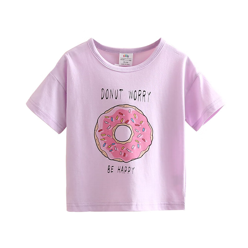贝壳元素宝宝可爱短袖T恤 夏季新款女童童装儿童圆领打底衫txa923 紫色甜甜圈 100码