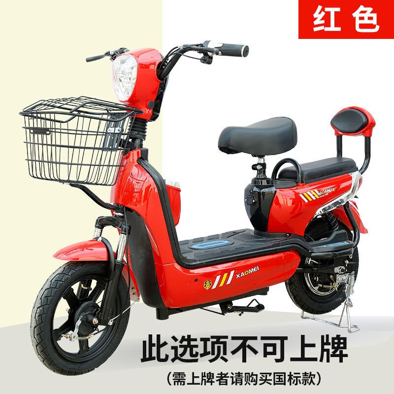 新国标电动自行车锂电池外卖长跑电瓶车女士亲子代步电动车可上牌 中国红 48v12A