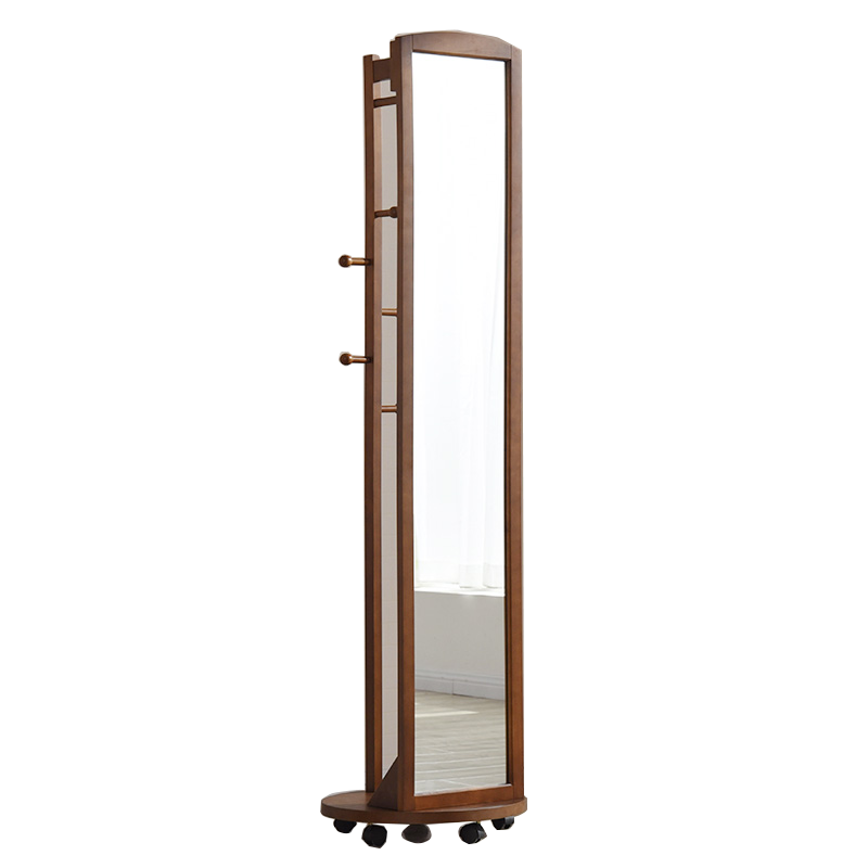 越茂 实木滚轮穿衣镜 木质落地全身镜试衣镜可移动旋转带衣架镜子 原木色