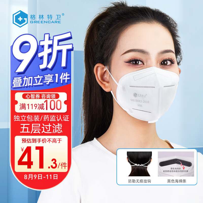 格林特卫(Greencare)成人医用N95防护3D立体口罩价格走势及购买推荐