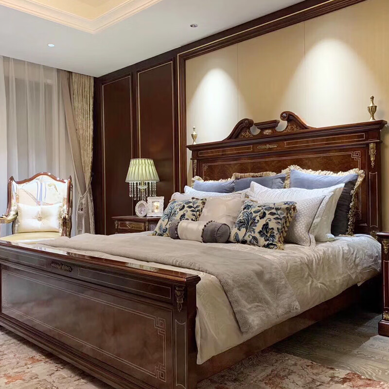 欧界金其利家具英式实木双人床卧室家具贝壳铜件奖杯款床欧界金其利