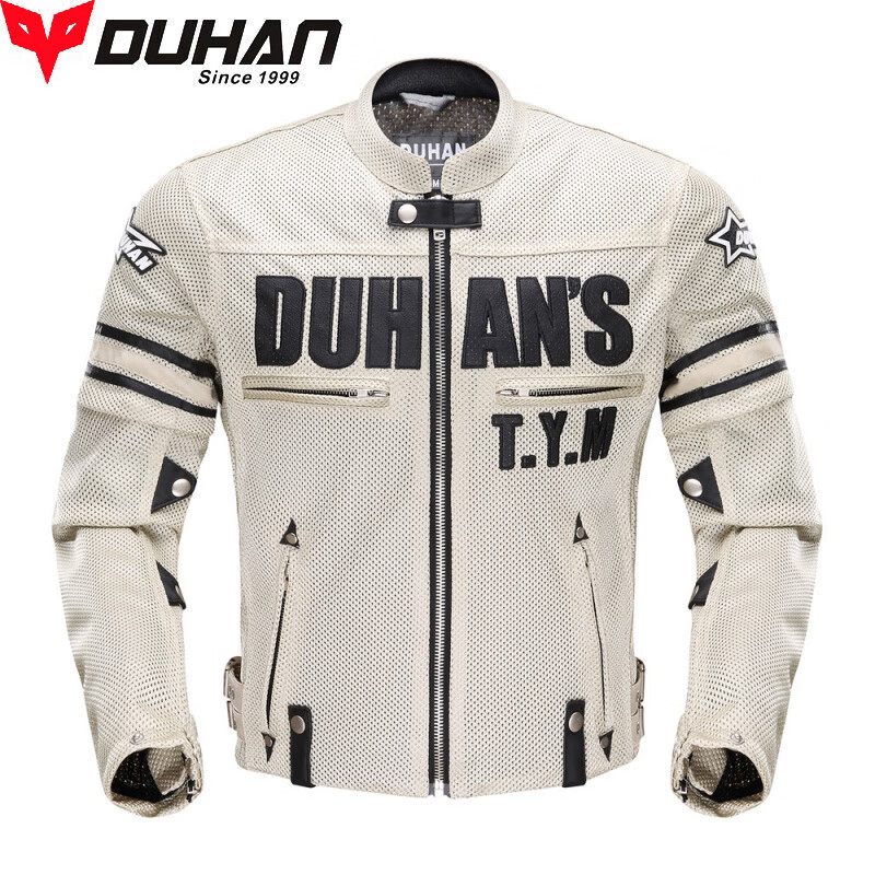 杜汉（DUHAN）D-103 摩托车骑行服夏季装备 网眼通风夹克机车赛车服男防摔摩托衣服骑士服四季通用 米色-L