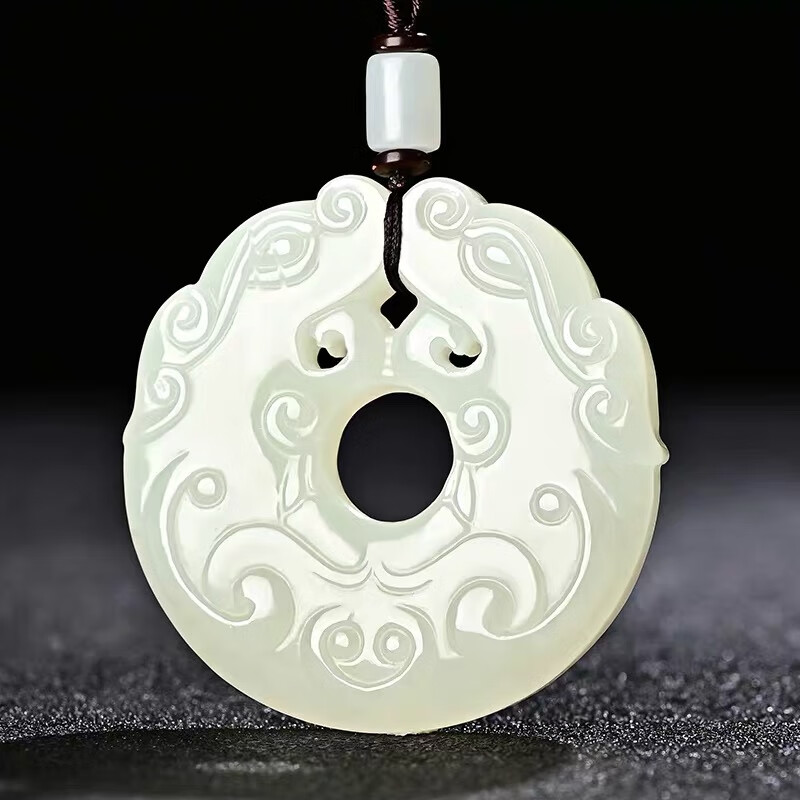 靳钰杨 和田玉双龙平安扣吊坠和田白玉男女款仿古龙玉璧挂件玉坠玉佩