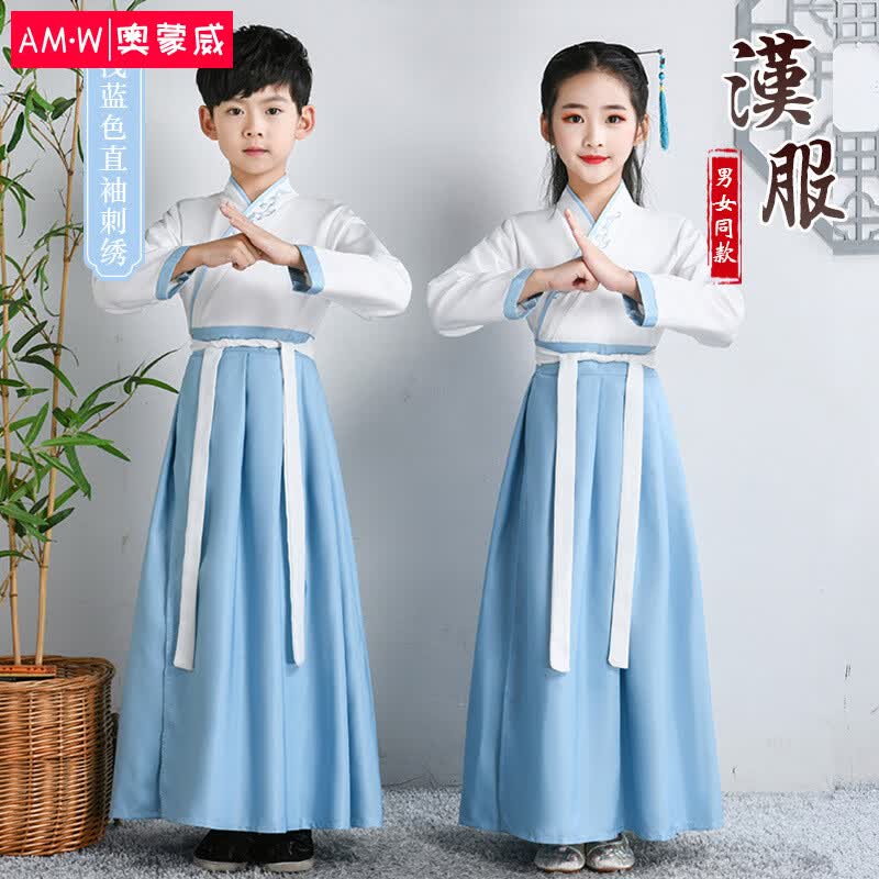 奥蒙威（AOMENGWEI）儿童古装演出汉服小学生国学服男女书童表演装LD01浅蓝直袖110使用感如何?
