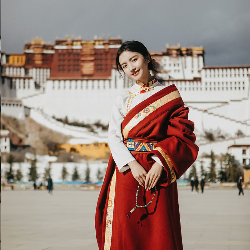 铂朗尼奥（Blna）色彩浓烈的改良式蔵服藏袍新款拉萨旅拍西藏服 红色_仅藏袍 S