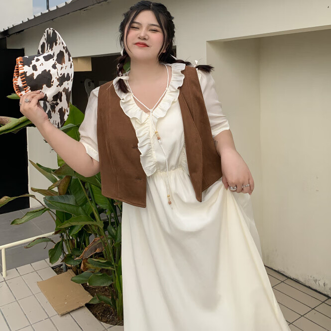 xwdkq胖妹妹大码套装女200斤夏季遮肚子装新款高级感气质遮肉显瘦甜美