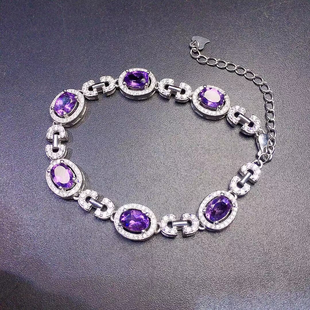 白金色镶嵌紫水晶手链