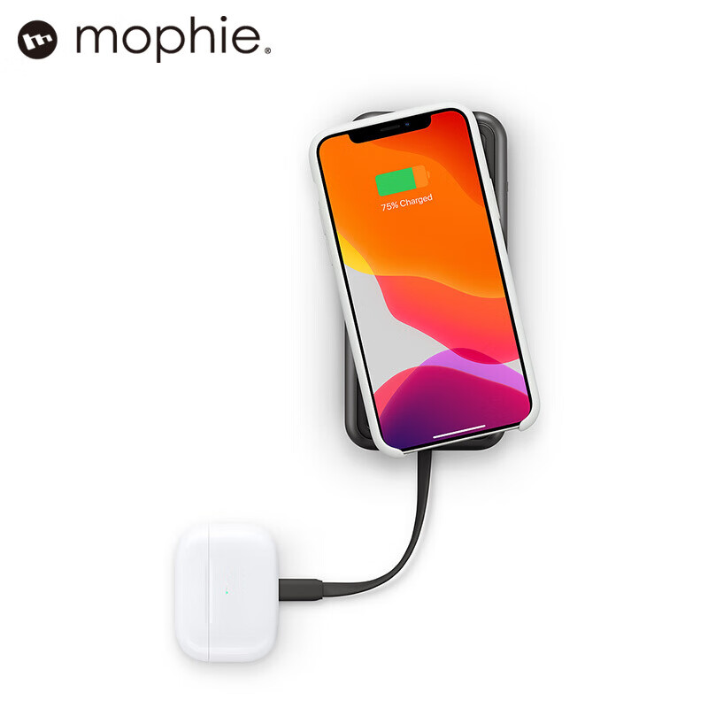 Mophie无线充电宝华为苹果qi充电宝手机耳机充电器 内置苹果MFI认证快充数据线 8000mAh移动电源 黑灰色