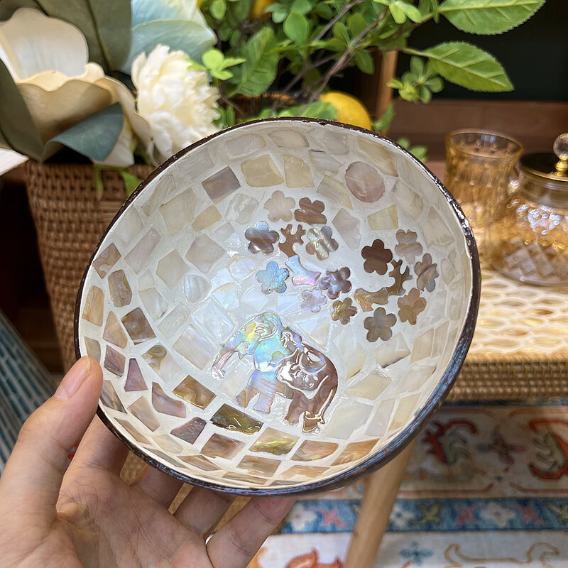 法漫玫椰子碗艺术品越南手工贝壳玄关钥匙收纳椰壳居家装饰摆件创意